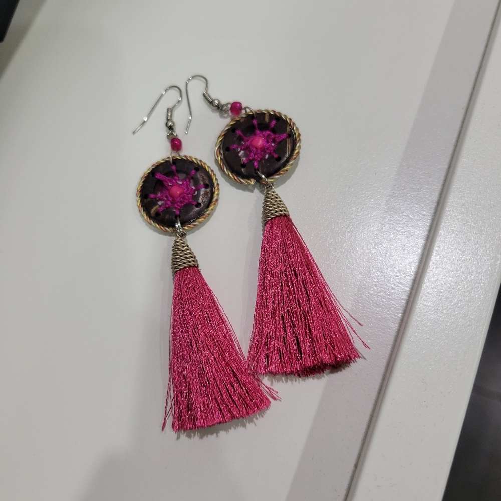 Hot Pink Tassel Earrings